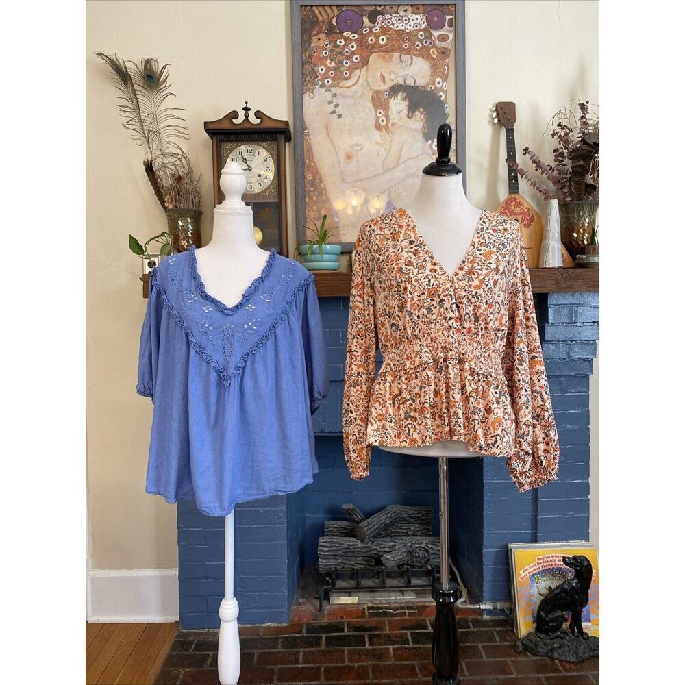 Light Blue Embroidered V-Neck Women's Top